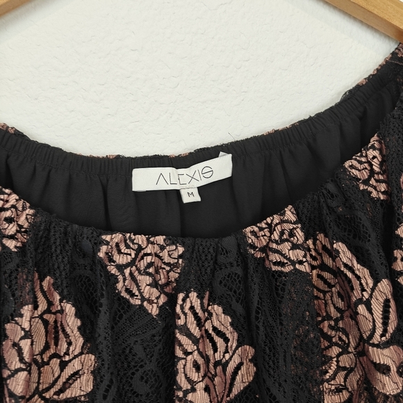 ALEXIS INTERMIX "LAURENA" BLACK LACE PINK FLORAL OFF SHOULDER BOHO TOP BLOUSE M - Picture 14 of 16